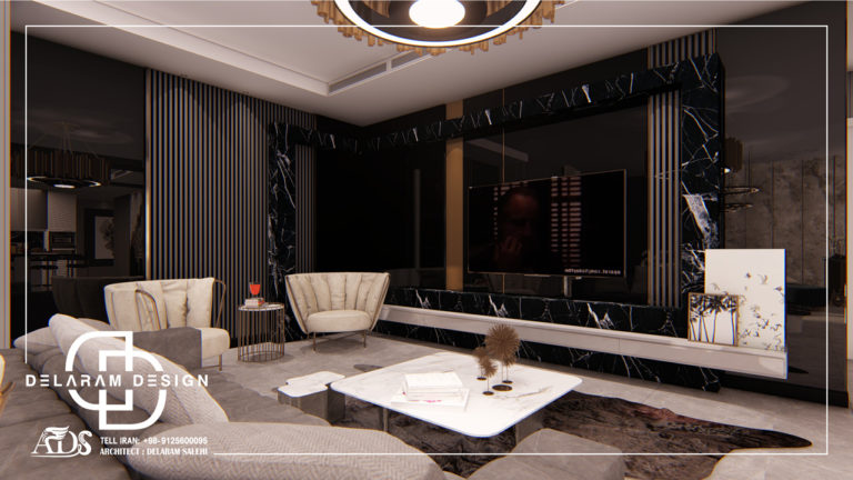 طراحی داخلی اتاق نشیمن و اتاق غذاخوری و اتاق تلویزیون سعادت آباد 10