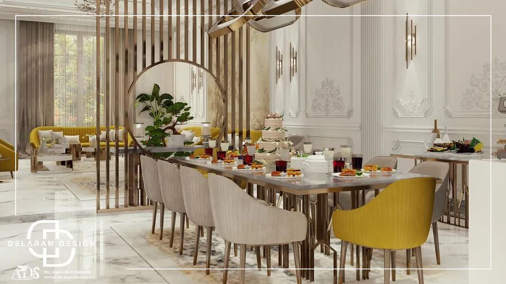 طراحی دکوراسیون داخلی فضای مجلس زنانه و غذاخوری به سبک نئوکلاسیک در قطر